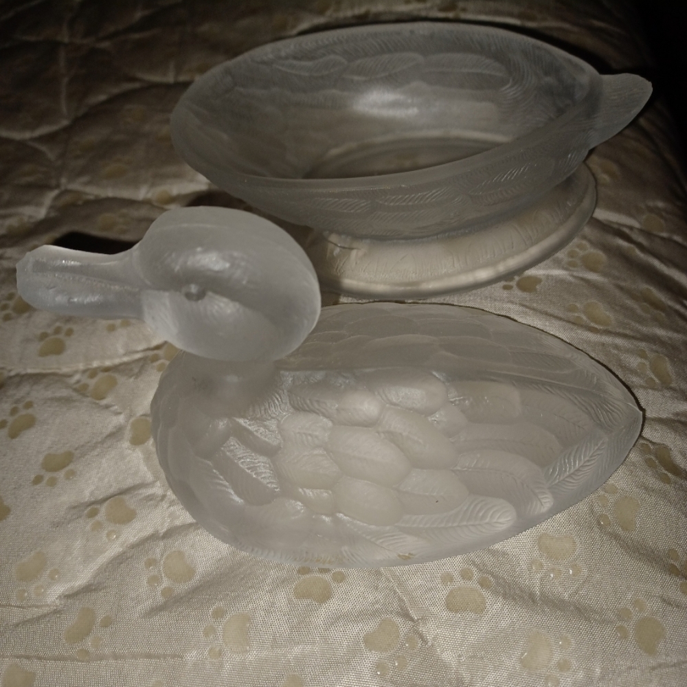 Vintage glass duck trinket dish~🦆